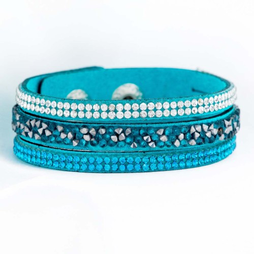 Bracelet STAR SIBERIA BLUE ZIRCON Turquoise Green Silver Argent et Vert Turquoise Rhodium et Simili-Cuir Cristal