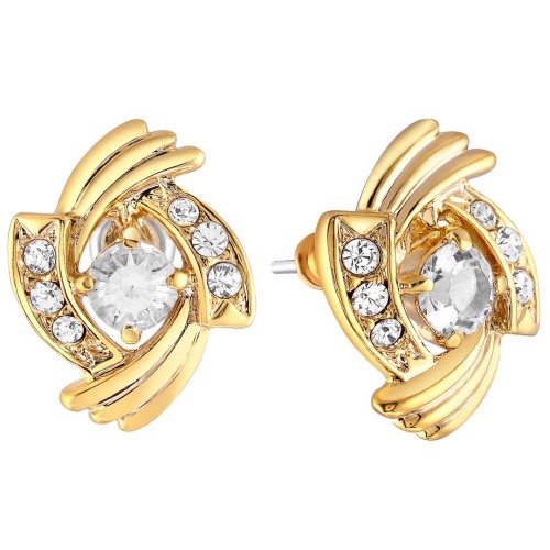 Boucles d'oreilles GRACE White Gold Puces clous Contemporain Doré et Blanc Rhodium Cristal