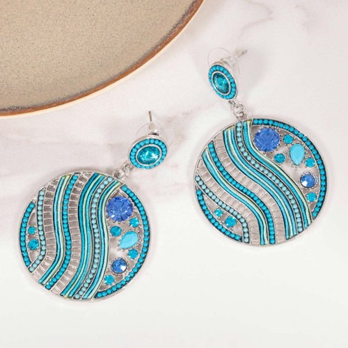 Boucles d'oreilles DUNE Turquoise Silver Pendantes pavées Contemporain Argent et Turquoise Rhodium Cristal