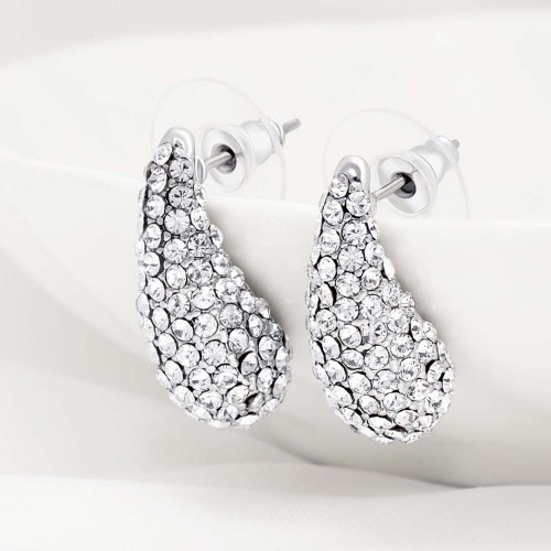 Boucles d'oreilles DROPSIE White Silver Puces clous Goutte Argent et Blanc Rhodium Cristal