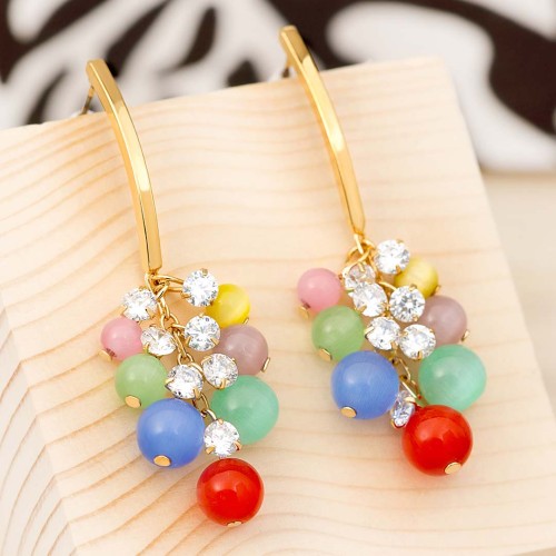 Boucles d'oreilles CRYSTAL FRUITS Color Gold Doré et Multicolore Rhodium Cristaux sertis et Perles