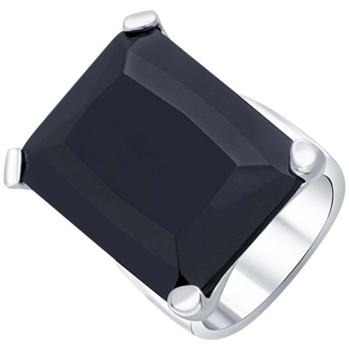 Bague QUADONE Black Silver Cabochon serti Chevalière Argent et Noir Rhodium Cristal serti