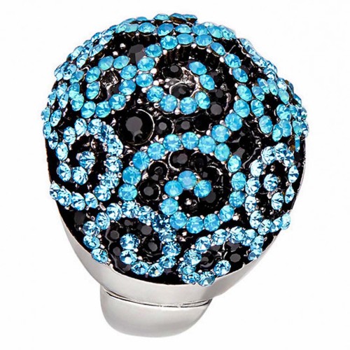 Bague LARABESCO Turquoise Silver Cocktail pavé réglable élastique Dôme pavé arabesques ajourées Argent et Turquoise Cristal