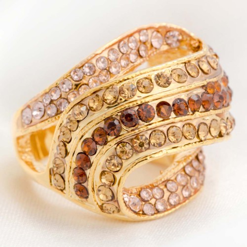 Bague LUMINOSA Beige Topaz Gold Cocktail pavé Doré et Beige Topaze Rhodium Cristal