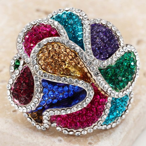 Bague OCEAN Color Silver Cocktail pavé Argent et Multicolore Rhodium Cristal autrichien