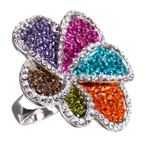 Bague FLORA Color Silver Cocktail pavé Fleur Argent et Multicolore Rhodium Cristal