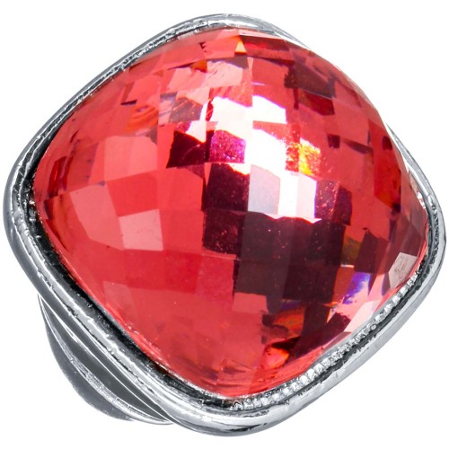 Bague ICE BUBBLE SQUARE Red Coral Silver Cabochon élastique Cristal central Argent et Rouge Corail Rhodium Cristal