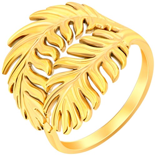 Bague PALMOJAS STEEL Gold Jonc ajouré réglable flexible Feuilles de palmier Doré Acier inoxydable doré à l'or fin