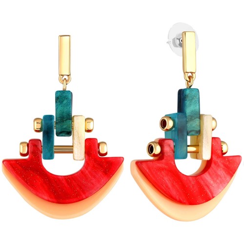 Boucles d'oreilles WISCONSIN Color Gold Pendantes ajourées Ethnique Doré et Multicolore Rhodium Résines