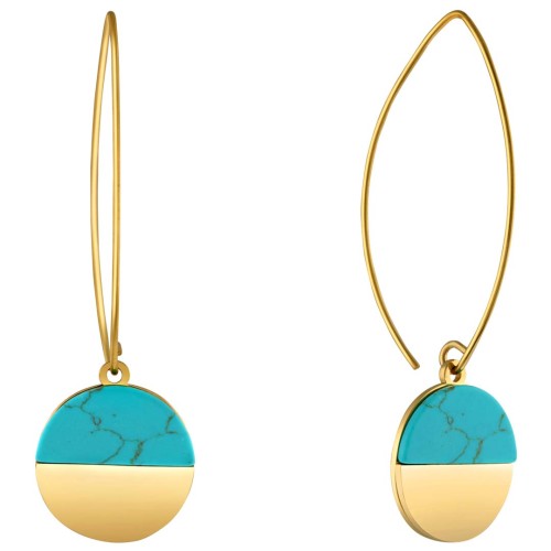 Boucles d'oreilles URUKA STEEL Turquoise Gold Créoles pendantes Pierre semi-précieuse Turquoise Acier inoxydable doré à l'or fin