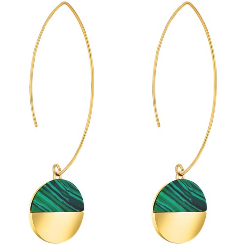 Boucles d'oreilles URUKA STEEL Green Emerald Gold Créoles pendantes Pierre semi-précieuse Doré Vert Acier inoxydable Malachite