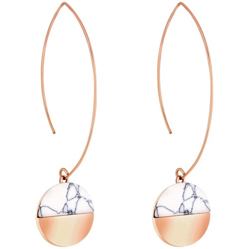 Boucles d'oreilles URUKA STEEL White & Rose Gold Créoles pendantes Rosé et Blanc Acier inoxydable doré à l'or fin rosé Howlite