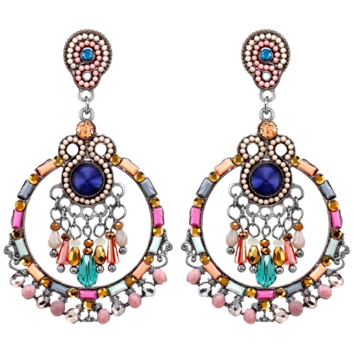 Boucles d'oreilles OLIVEAS Color Silver Pendantes ajourées Baroque ou romantique Argent et Multicolore Rhodium Cristal