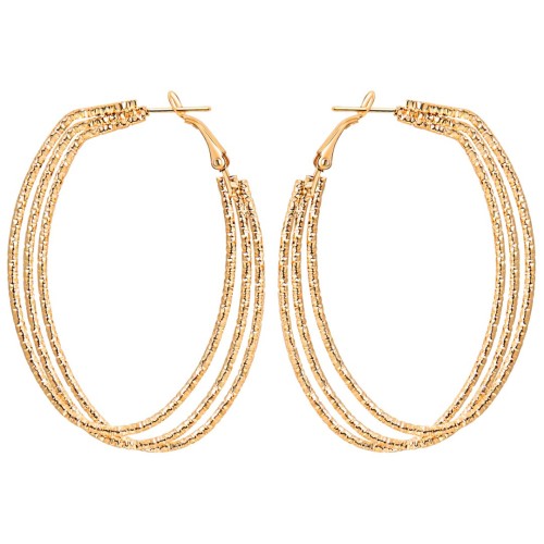 Boucles d'oreilles OVALEA Gold Créoles ajourées Ovale multirangs ciselé Doré Laiton doré à l'or fin