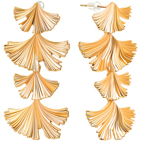 Boucles d'oreilles NATURE LEAVES Gold Pendantes longues Feuillage articulé Doré Laiton doré à l'or fin