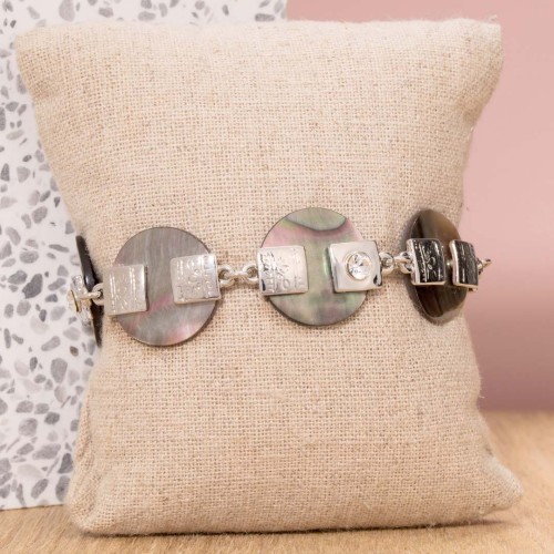 Bracelet NACALOS Beige Nature Silver Bracelet souple Contemporain Argent et Beige naturel Rhodium Nacre Naturelle