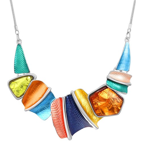 Collier LOS RIOS Color Silver Plastron pavé Argent et Multicolore Rhodium émaux et Résines