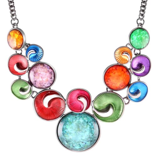 Collier BRASILIA Color Silver Plastron pavé Argent et Multicolore Rhodium émaux et Résines