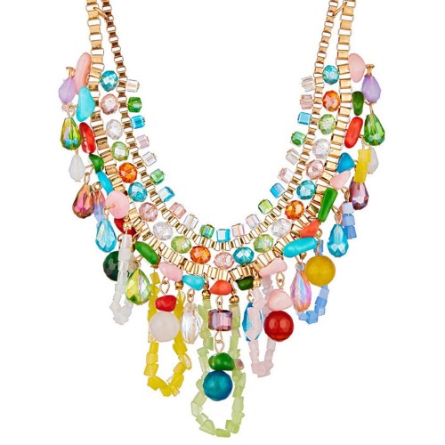 Collier ROCA Color Gold Doré et Multicolore Rhodium Pierres de roche naturelle et Cristal