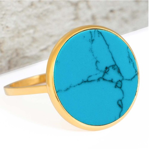 Bague PRECIOTA Turquoise Gold Cabochon serti Pierre sertie Doré et Turquoise Acier inoxydable doré à l'or fin Pierre Turquoise