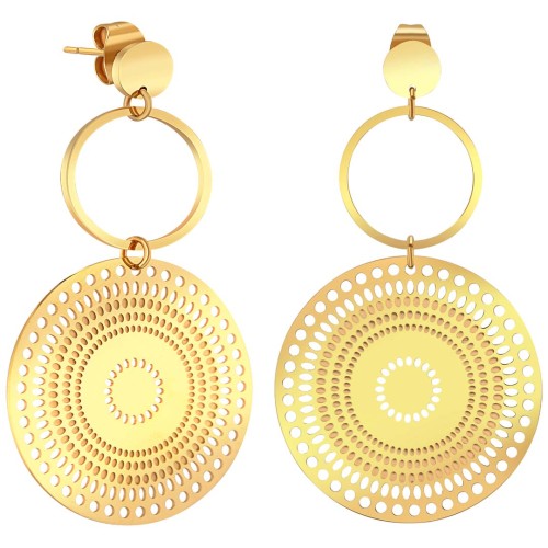 Boucles d'oreilles JORDA Gold Pendantes longues ajourées Filigrane Doré Acier inoxydable doré à l'or fin