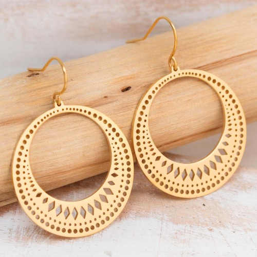 Boucles d'oreilles TORN Gold Pendantes mi-longues ajourées Filigrane Doré Acier inoxydable doré à l'or fin