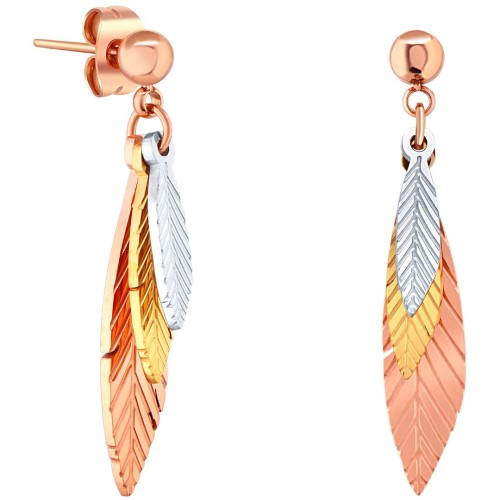 Boucles d'oreilles UMEO All Gold Pendantes courtes Feuillage Argent Doré Rosé Acier inoxydable doré à l'or fin