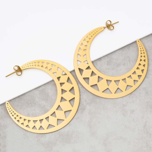 Boucles d'oreilles PROMETHEE Gold Créoles disques ajourées Ethnique amérindien Doré Acier inoxydable doré à l'or fin