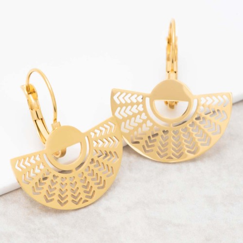 Boucles d'oreilles ELINE Gold Dormeuses courtes éventail Doré Acier inoxydable doré à l'or fin