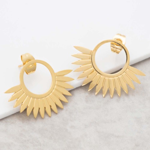 Boucles d'oreilles JANGO Gold Puces pendantes Solaire Doré Acier inoxydable doré à l'or fin