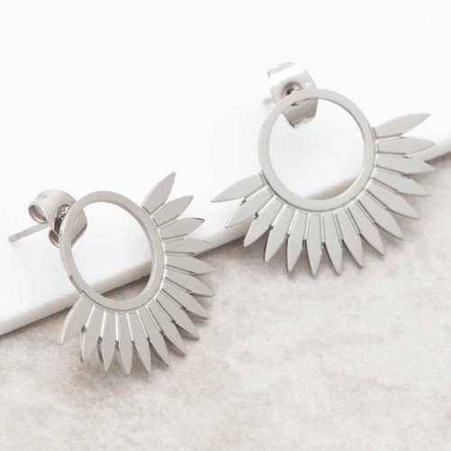 Boucles d'oreilles JANGO Silver Puces pendantes Solaire Argent Acier inoxydable