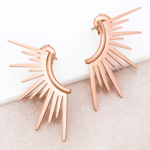 Boucles d'oreilles SUNRISE Rose Gold Puces arc de l'oreille Solaire Rosé et Rosé Acier inoxydable doré à l'or fin rosé