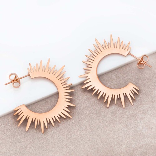 Boucles d'oreilles SUNSHINE Rose Gold Créoles disques Solaire Rosé et Rosé Acier inoxydable doré à l'or fin rosé