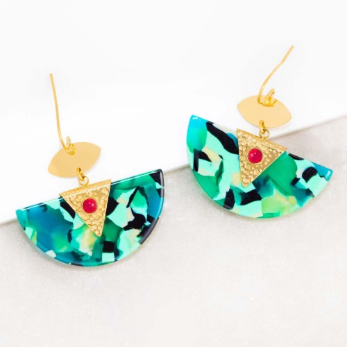 Boucles d'oreilles MINARAL Color Gold Pendantes pavées Terrazzo Doré Multicolore Acier inoxydable doré à l'or fin Jaspe Résines