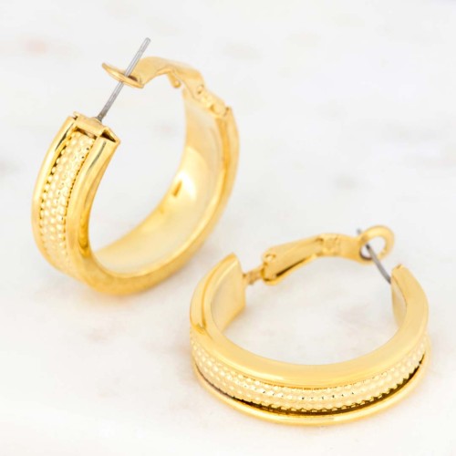 Boucles d'oreilles LOUISON Gold Créoles plates Ciselé Doré Laiton doré à l'or fin