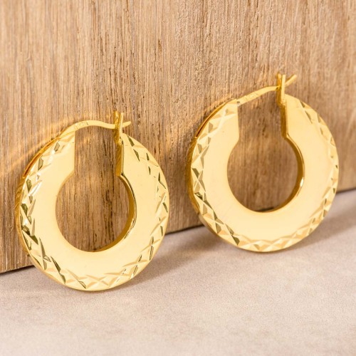 Boucles d'oreilles SOELONE Gold Créoles disques Strié Doré Laiton doré à l'or fin