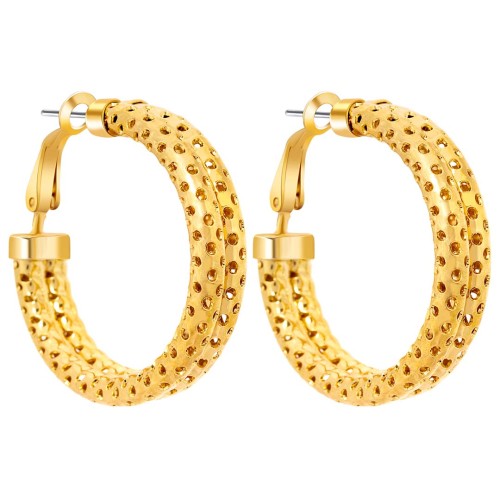 Boucles d'oreilles LORENE DOUBLE Gold Créoles tubes Double tube percé Doré Laiton doré à l'or fin