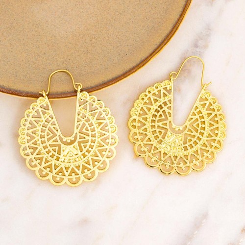 Boucles d'oreilles ANDALOU Gold Créoles ajourées Filigrane Doré Laiton doré à l'or fin