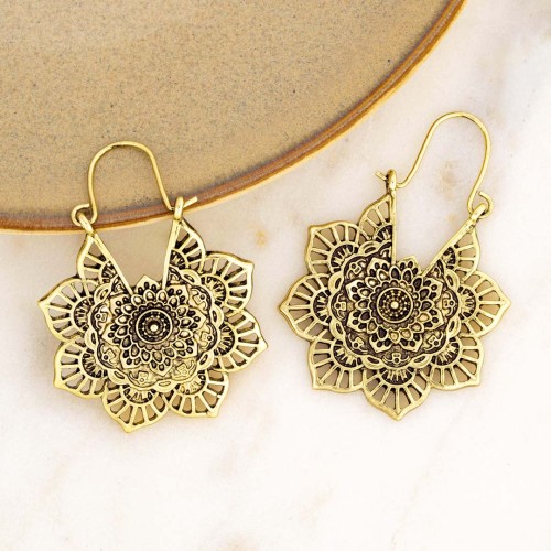 Boucles d'oreilles ALHAMBRINE Gold Créoles ajourées Filigrane floral Doré Laiton doré à l'or fin