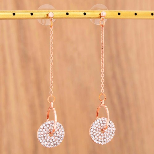 Boucles d'oreilles ROMANCIA White Gold Pendantes ajourées à pendentif Cercle Doré Blanc Acier inoxydable doré à l'or fin Cristal