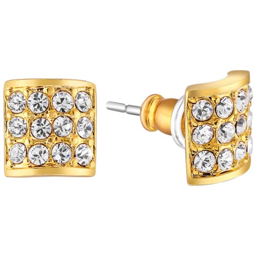 Boucles d'oreilles DIAMANT White Gold Puces clous Pavé Doré et Blanc Doré à l'or fin Cristal