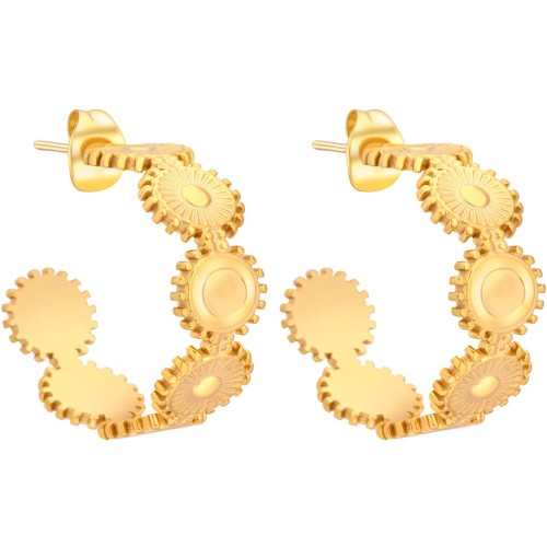 Boucles d'oreilles SUNSIL Gold Créoles plates Solaire Doré Acier inoxydable doré à l'or fin