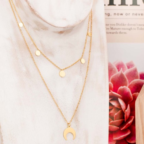 Collier CLARA Gold Ras de cou multirangs Lune Doré Acier inoxydable doré à l'or fin