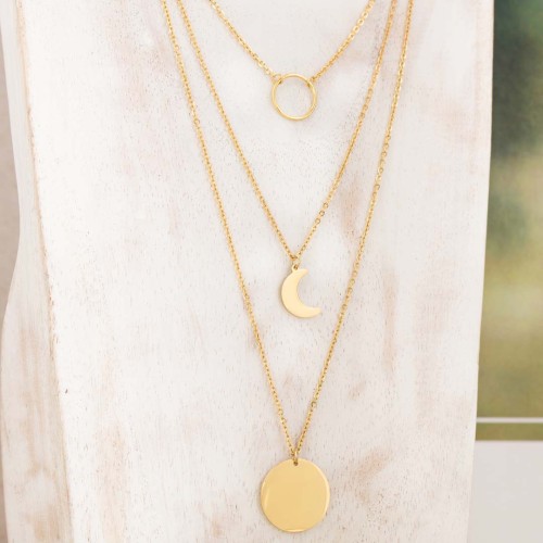 Collier LUBY Gold Ras de cou multirangs Lune Doré Acier inoxydable doré à l'or fin