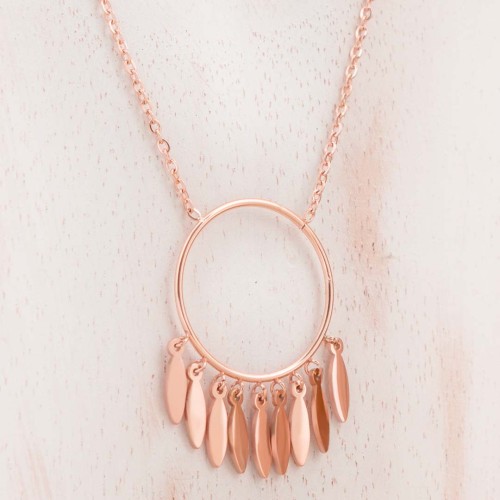 Collier MELKIS Rose Gold Ras de cou pendentif Anneau cercle Rosé et Rosé Acier inoxydable doré à l'or fin rosé