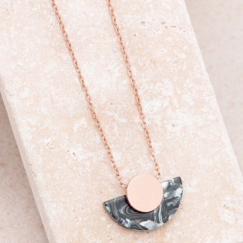 Collier SUNSET Black & Rose Gold Ras de cou pendentif Géométrique Rosé et Noir Acier inoxydable doré à l'or fin rosé Résines